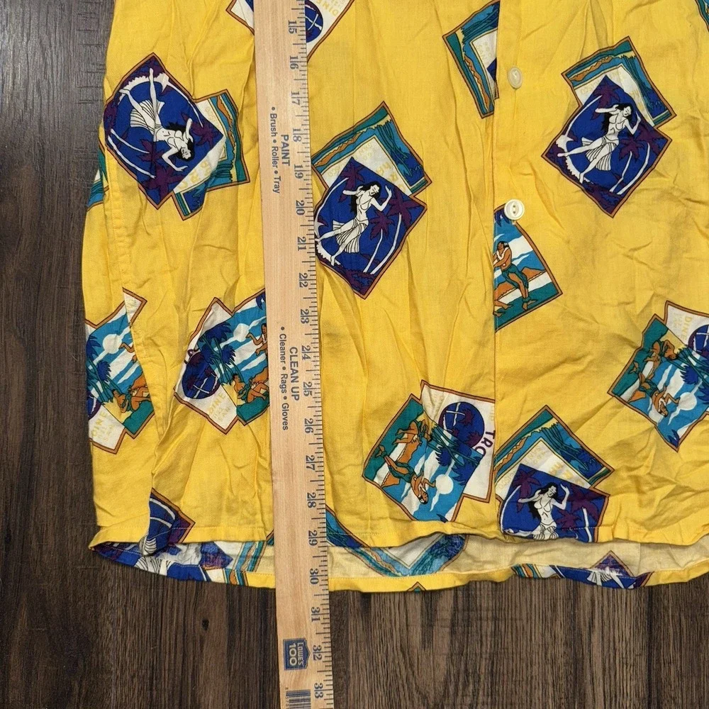 Vintage Chaps Ralph Lauren Hawaiian Shirt Hula Girls Yellow Men's Size Large